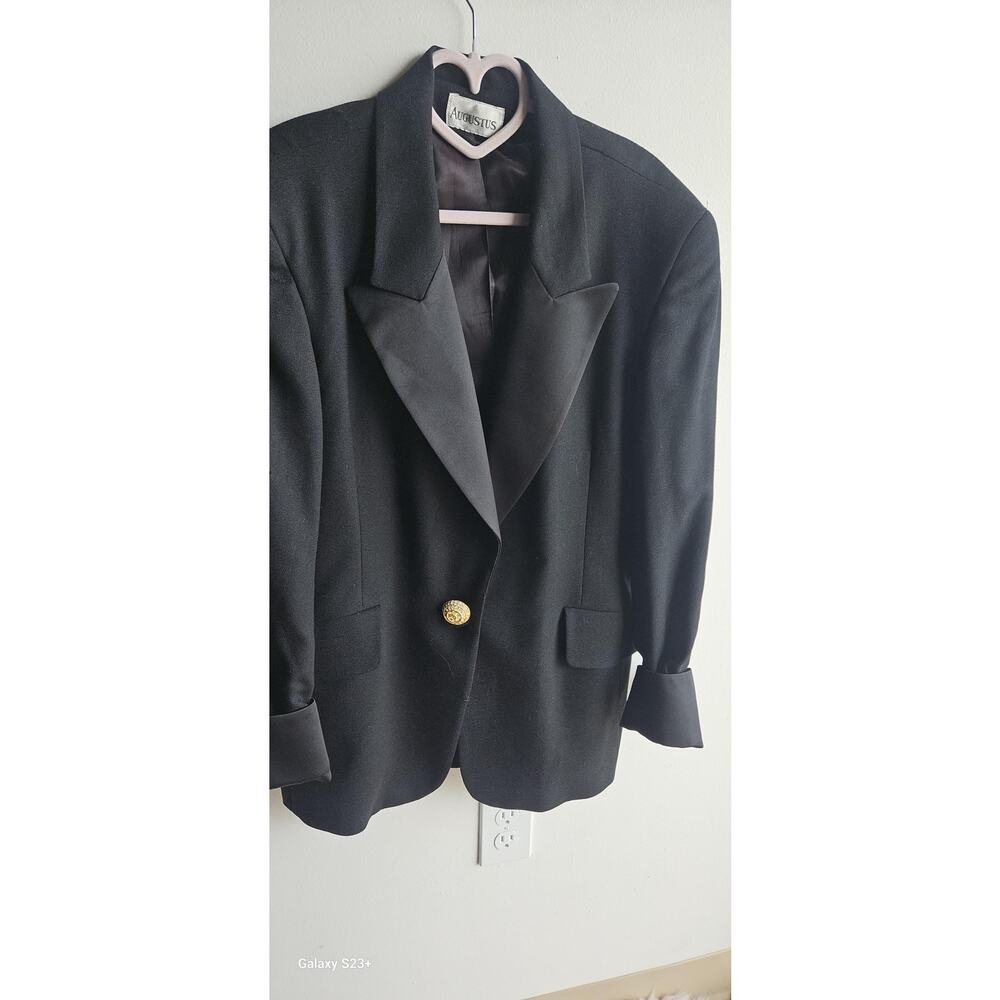 Vintage Augustus Royal Renaissance  90s Black Wool Blazer Size 12 Made In USA - Picture 8 of 13